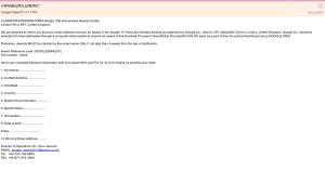 Beware Of CONGRATULATION!!! Email Purporting To Be Sent From Google Claims