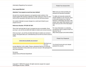 Attention! Your Paypal! Account! Has Been Limited – Fraudulent Email In Circulation