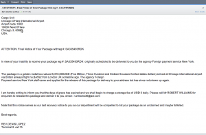 ATTENTION: Final Notice of Your Package with reg #: SA335493RDK – O’Hare Scam Email