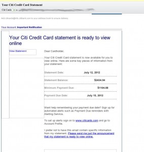 ?Your Citi Credit Card Statement? ? Email Alert